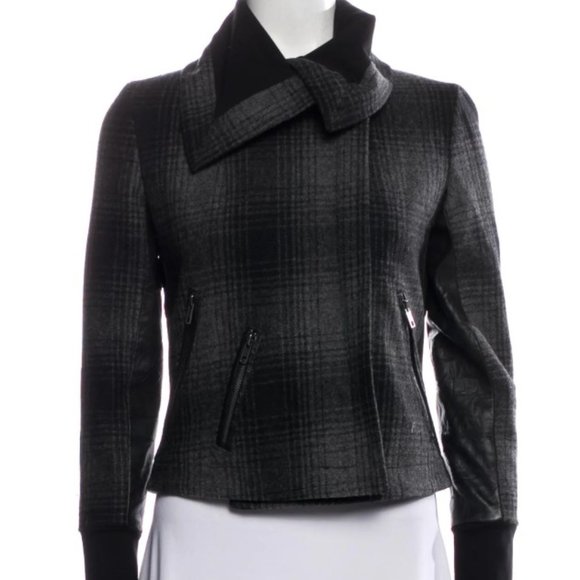 A.L.C. ALC Black and Gray wool/cashmere/silk blend biker jacket Size 2. - Picture 1 of 7